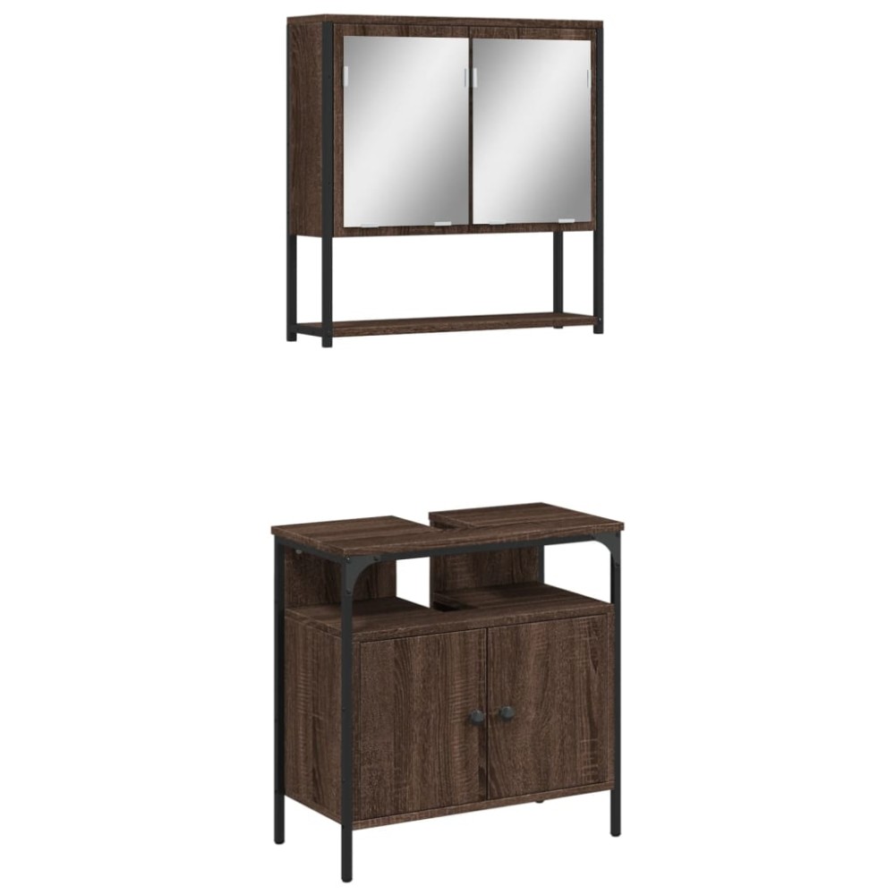 vidaXL Set mobilier de baie, 2 piese, stejar maro, lemn prelucrat
