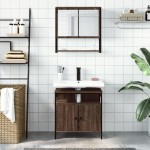 vidaXL Set mobilier de baie, 2 piese, stejar maro, lemn prelucrat vidaXL Set mobilier de baie, 2 piese, stejar maro, lemn prelucrat