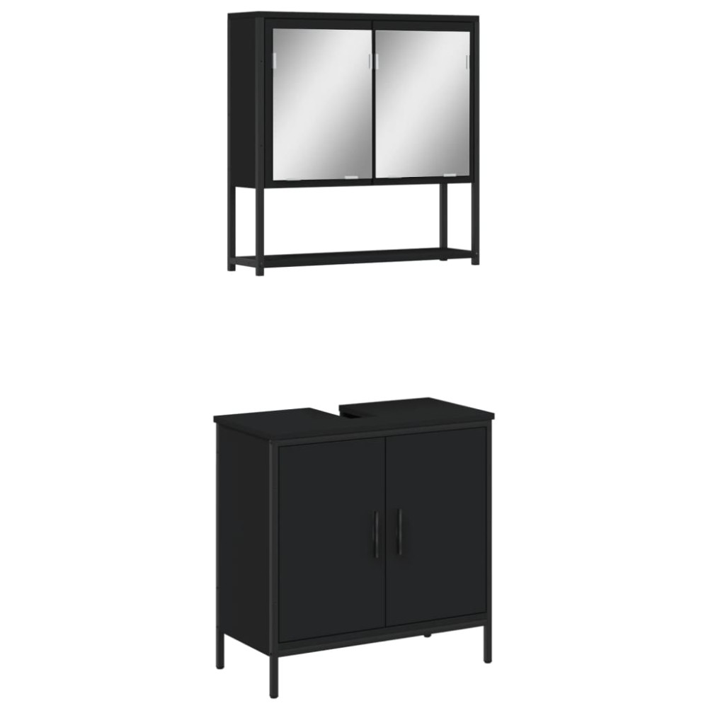 vidaXL Set mobilier de baie, 2 piese, negru, lemn compozit