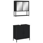 vidaXL Set mobilier de baie, 2 piese, negru, lemn compozit vidaXL Set mobilier de baie, 2 piese, negru, lemn compozit
