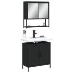 vidaXL Set mobilier de baie, 2 piese, negru, lemn compozit vidaXL Set mobilier de baie, 2 piese, negru, lemn compozit