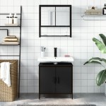 vidaXL Set mobilier de baie, 2 piese, negru, lemn compozit vidaXL Set mobilier de baie, 2 piese, negru, lemn compozit