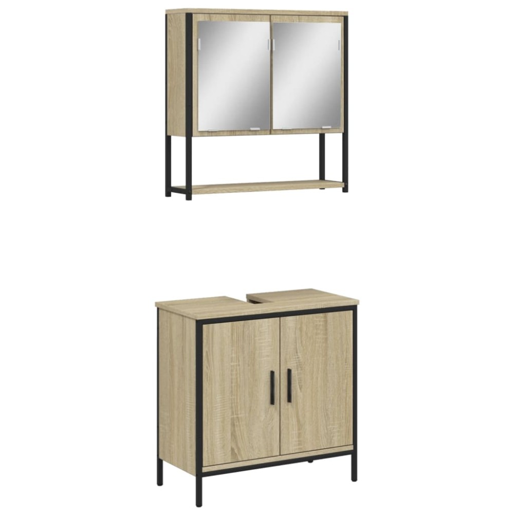 vidaXL Set mobilier de baie, 2 piese, stejar sonoma, lemn prelucrat