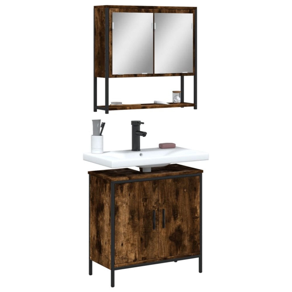 vidaXL Set mobilier de baie, 2 piese, stejar fumuriu, lemn prelucrat