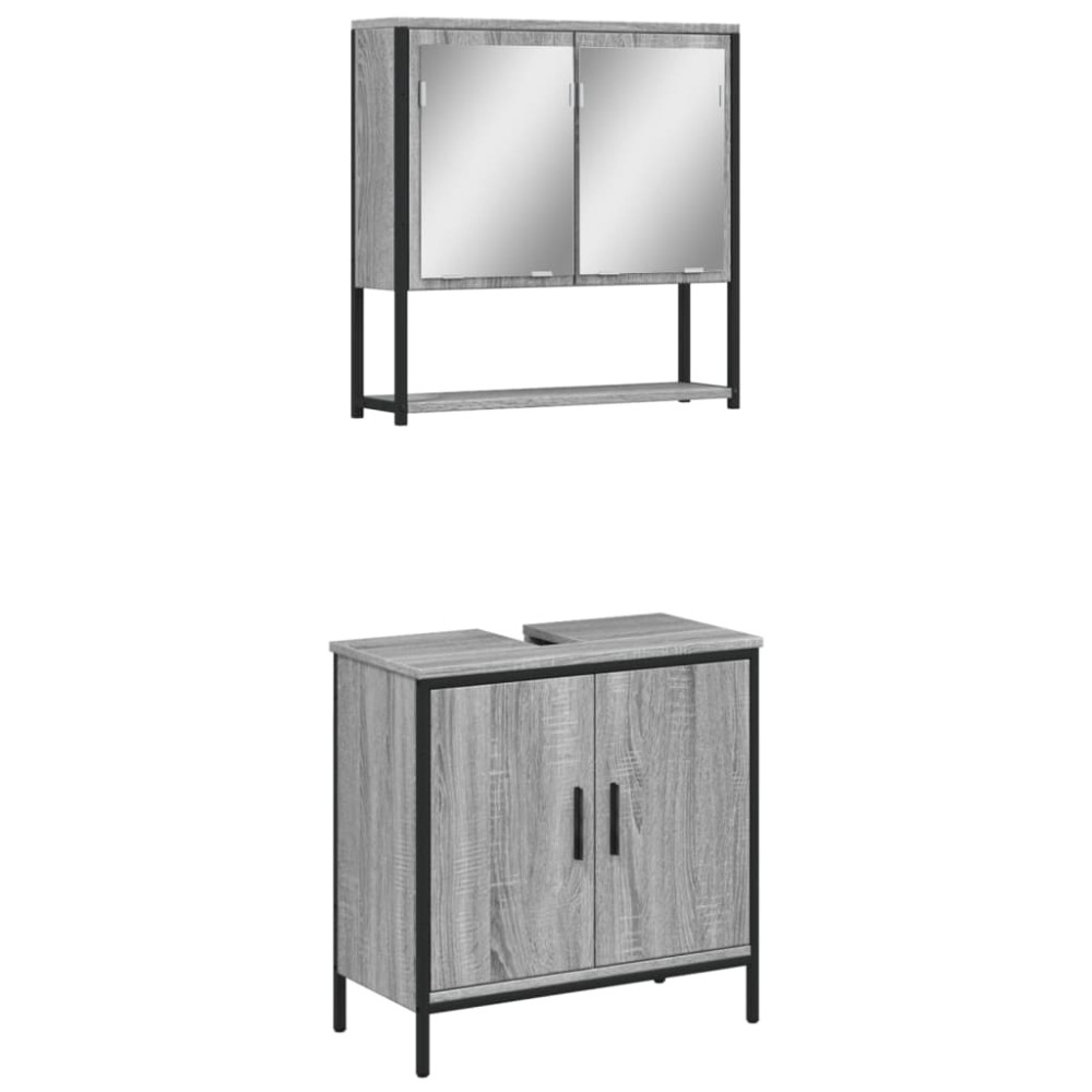 vidaXL Set mobilier de baie, 2 piese, gri sonoma, lemn prelucrat