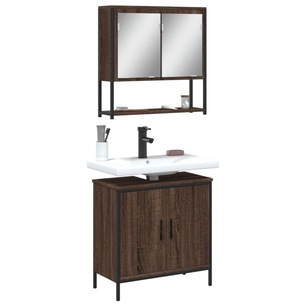 vidaXL Set mobilier de baie, 2 piese, stejar maro, lemn prelucrat