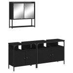 vidaXL Set mobilier de baie, 3 piese, negru, lemn compozit vidaXL Set mobilier de baie, 3 piese, negru, lemn compozit