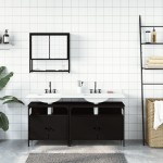 vidaXL Set mobilier de baie, 3 piese, negru, lemn compozit vidaXL Set mobilier de baie, 3 piese, negru, lemn compozit
