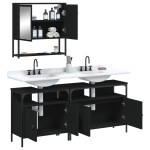 vidaXL Set mobilier de baie, 3 piese, negru, lemn compozit vidaXL Set mobilier de baie, 3 piese, negru, lemn compozit