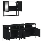 vidaXL Set mobilier de baie, 3 piese, negru, lemn compozit vidaXL Set mobilier de baie, 3 piese, negru, lemn compozit