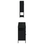 vidaXL Set mobilier de baie, 3 piese, negru, lemn compozit vidaXL Set mobilier de baie, 3 piese, negru, lemn compozit