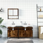vidaXL Set mobilier de baie, 3 piese, stejar fumuriu, lemn prelucrat vidaXL Set mobilier de baie, 3 piese, stejar fumuriu, lemn prelucrat