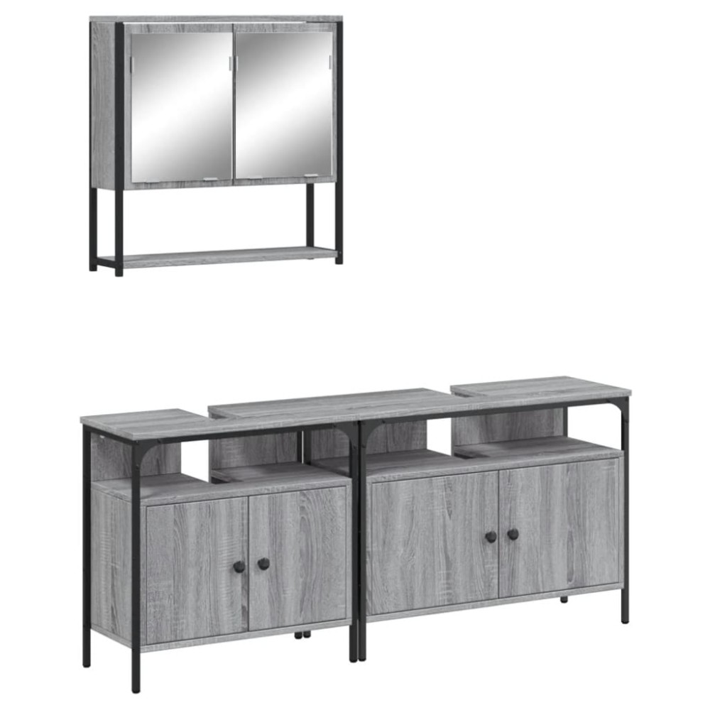 vidaXL Set mobilier de baie, 3 piese, gri sonoma, lemn prelucrat
