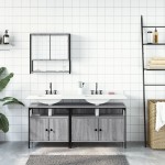 vidaXL Set mobilier de baie, 3 piese, gri sonoma, lemn prelucrat vidaXL Set mobilier de baie, 3 piese, gri sonoma, lemn prelucrat