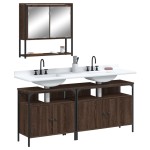 vidaXL Set mobilier de baie, 3 piese, stejar maro, lemn prelucrat