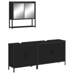 vidaXL Set mobilier de baie, 3 piese, negru, lemn compozit vidaXL Set mobilier de baie, 3 piese, negru, lemn compozit