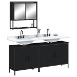 vidaXL Set mobilier de baie, 3 piese, negru, lemn compozit vidaXL Set mobilier de baie, 3 piese, negru, lemn compozit