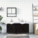vidaXL Set mobilier de baie, 3 piese, negru, lemn compozit vidaXL Set mobilier de baie, 3 piese, negru, lemn compozit