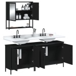 vidaXL Set mobilier de baie, 3 piese, negru, lemn compozit vidaXL Set mobilier de baie, 3 piese, negru, lemn compozit