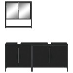 vidaXL Set mobilier de baie, 3 piese, negru, lemn compozit vidaXL Set mobilier de baie, 3 piese, negru, lemn compozit