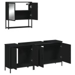 vidaXL Set mobilier de baie, 3 piese, negru, lemn compozit vidaXL Set mobilier de baie, 3 piese, negru, lemn compozit