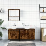 vidaXL Set mobilier de baie, 3 piese, stejar fumuriu, lemn prelucrat vidaXL Set mobilier de baie, 3 piese, stejar fumuriu, lemn prelucrat