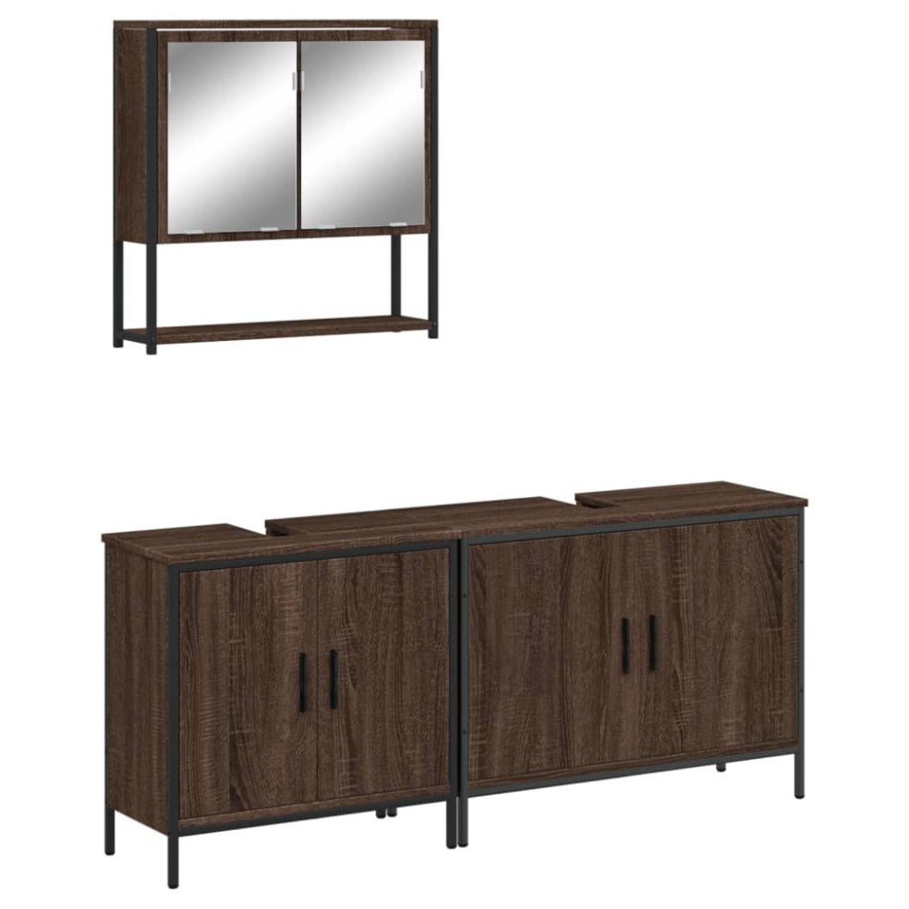 vidaXL Set mobilier de baie, 3 piese, stejar maro, lemn prelucrat