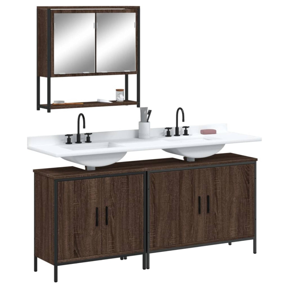 vidaXL Set mobilier de baie, 3 piese, stejar maro, lemn prelucrat