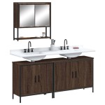 vidaXL Set mobilier de baie, 3 piese, stejar maro, lemn prelucrat