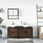 vidaXL Set mobilier de baie, 3 piese, stejar maro, lemn prelucrat