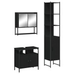 vidaXL Set mobilier de baie, 3 piese, negru, lemn compozit vidaXL Set mobilier de baie, 3 piese, negru, lemn compozit