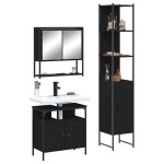 vidaXL Set mobilier de baie, 3 piese, negru, lemn compozit vidaXL Set mobilier de baie, 3 piese, negru, lemn compozit