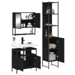 vidaXL Set mobilier de baie, 3 piese, negru, lemn compozit vidaXL Set mobilier de baie, 3 piese, negru, lemn compozit