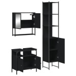 vidaXL Set mobilier de baie, 3 piese, negru, lemn compozit vidaXL Set mobilier de baie, 3 piese, negru, lemn compozit