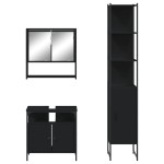 vidaXL Set mobilier de baie, 3 piese, negru, lemn compozit vidaXL Set mobilier de baie, 3 piese, negru, lemn compozit