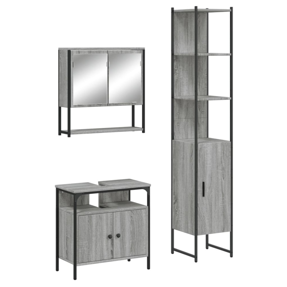 vidaXL Set mobilier de baie, 3 piese, gri sonoma, lemn prelucrat