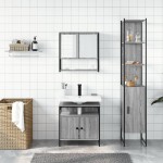 vidaXL Set mobilier de baie, 3 piese, gri sonoma, lemn prelucrat vidaXL Set mobilier de baie, 3 piese, gri sonoma, lemn prelucrat