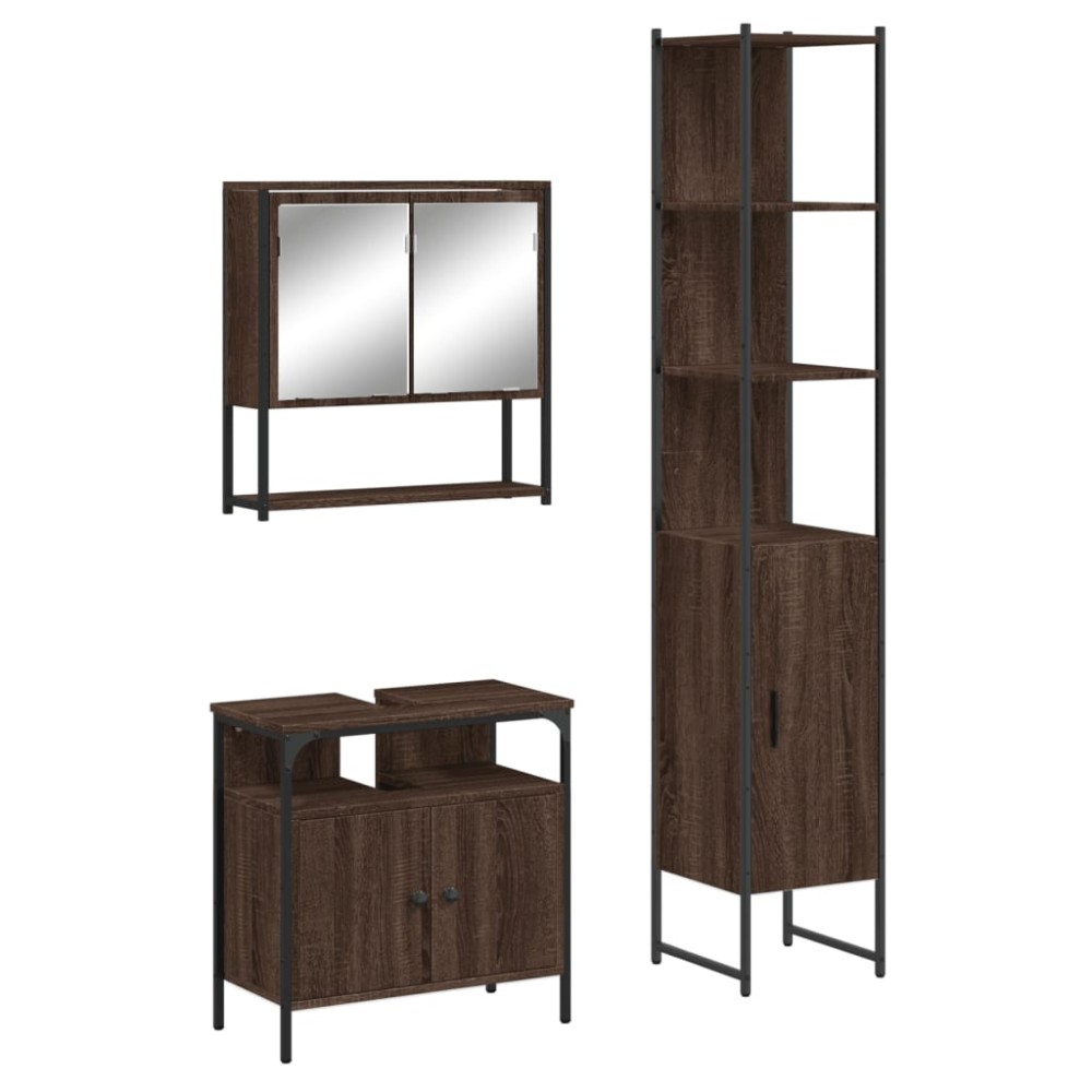 vidaXL Set mobilier de baie, 3 piese, stejar maro, lemn prelucrat