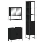 vidaXL Set mobilier de baie, 3 piese, negru, lemn compozit vidaXL Set mobilier de baie, 3 piese, negru, lemn compozit