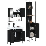 vidaXL Set mobilier de baie, 3 piese, negru, lemn compozit vidaXL Set mobilier de baie, 3 piese, negru, lemn compozit