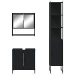 vidaXL Set mobilier de baie, 3 piese, negru, lemn compozit vidaXL Set mobilier de baie, 3 piese, negru, lemn compozit