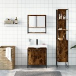 vidaXL Set mobilier de baie, 3 piese, stejar fumuriu, lemn prelucrat