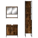 vidaXL Set mobilier de baie, 3 piese, stejar fumuriu, lemn prelucrat