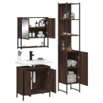 vidaXL Set mobilier de baie, 3 piese, stejar maro, lemn prelucrat