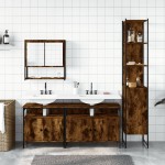 vidaXL Set mobilier de baie, 4 piese, stejar fumuriu, lemn prelucrat