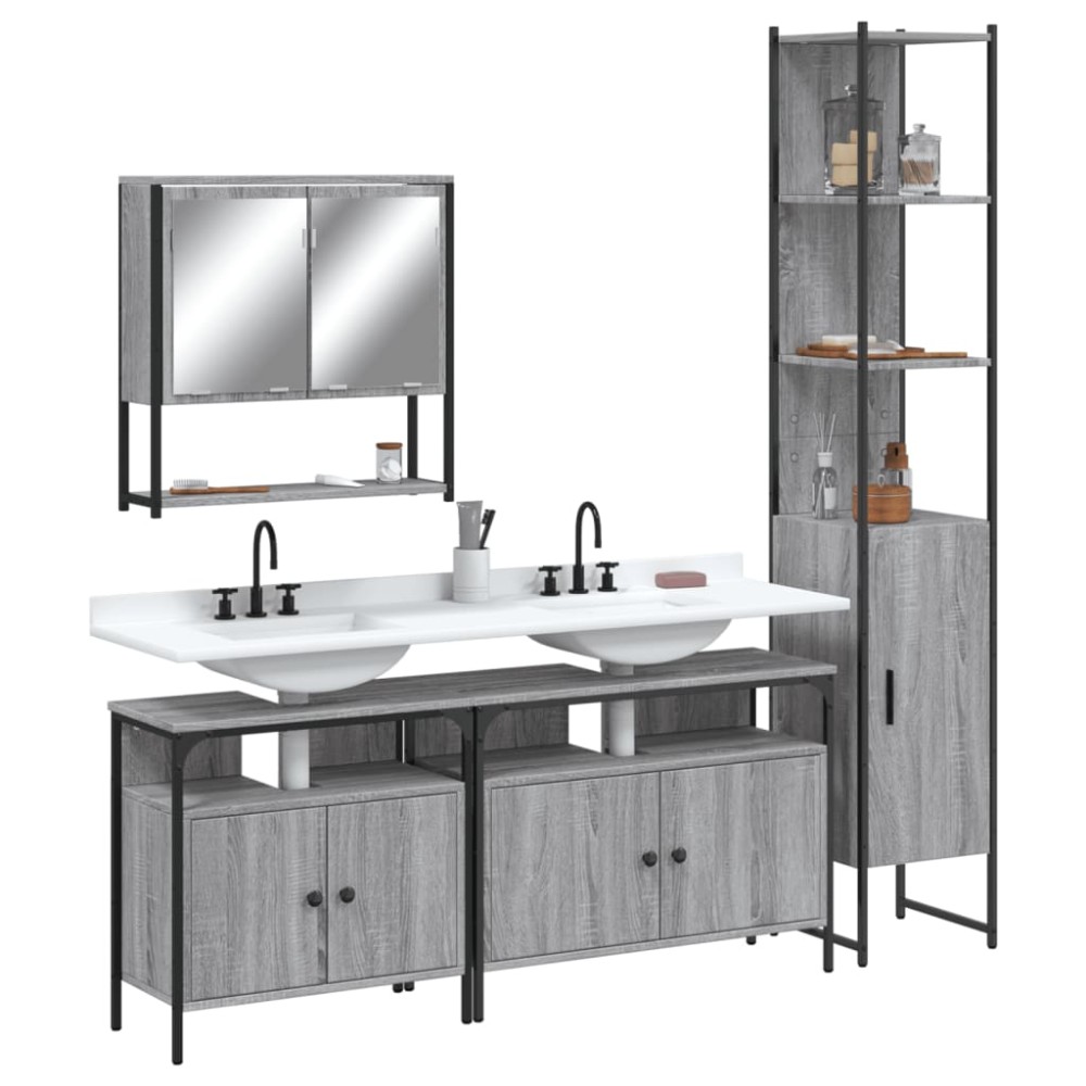 vidaXL Set mobilier de baie, 4 piese, gri sonoma, lemn prelucrat