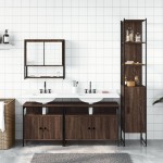 vidaXL Set mobilier de baie, 4 piese, stejar maro, lemn prelucrat vidaXL Set mobilier de baie, 4 piese, stejar maro, lemn prelucrat