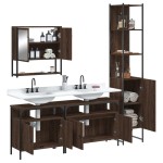vidaXL Set mobilier de baie, 4 piese, stejar maro, lemn prelucrat vidaXL Set mobilier de baie, 4 piese, stejar maro, lemn prelucrat