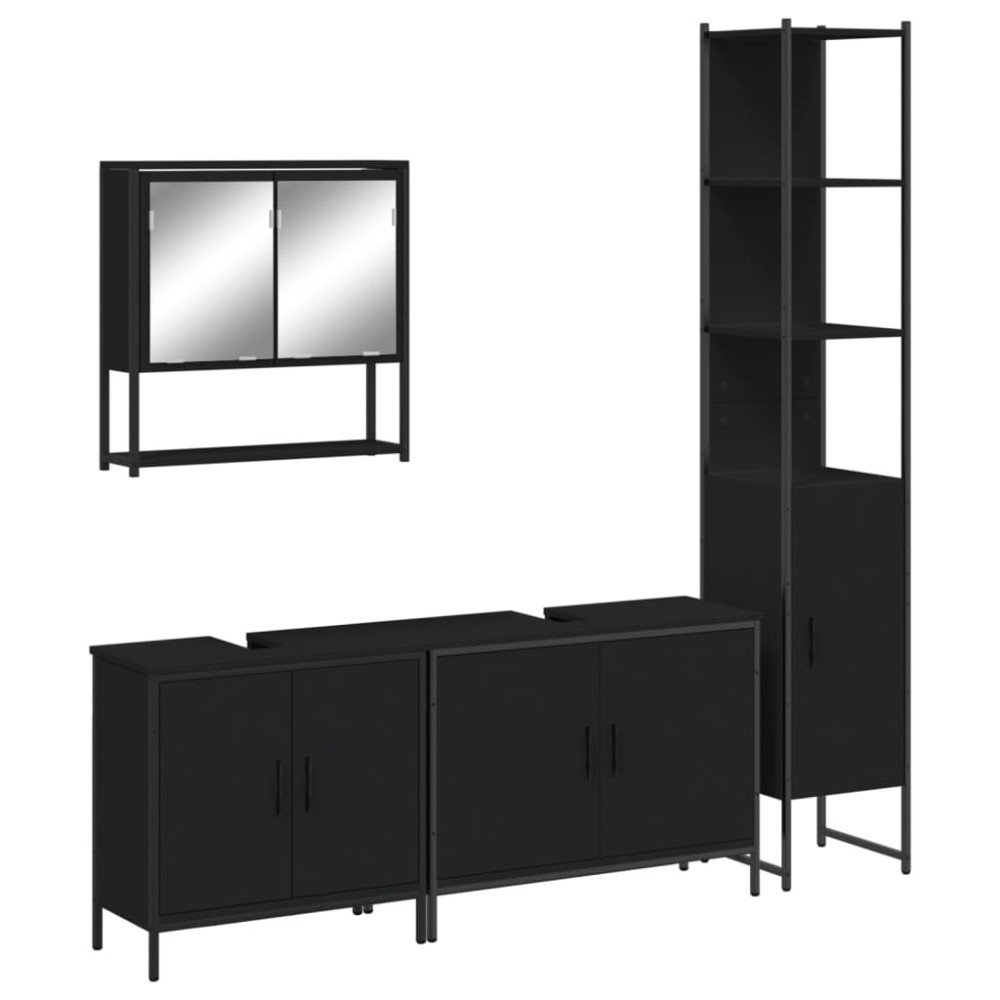 vidaXL Set mobilier de baie, 4 piese, negru, lemn prelucrat