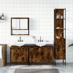 vidaXL Set mobilier de baie, 4 piese, stejar fumuriu, lemn prelucrat